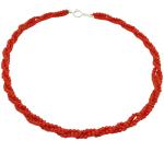 El Coral Necklace Triple Red Coral 3mm Balls, 40 cm Length and Silvered Clasp