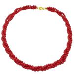 Coralli di Sardegna Necklace Triple Red Coral 4 mm Balls, 42 cm Length and Golden Clasp