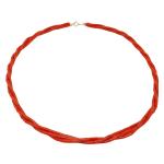 El Coral Necklace Triple Red Coral Regular Tubes and Silvered Clasp