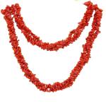 El Coral Collar Triple Coral Rojo Chips 90 cm largo y Cierre Dorado