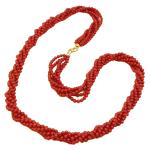 El Coral Collar Coral Rojo Bolas 2.5 mm, Longitud 50 cm y Cierre Dorado 5 Tiras