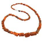 Coralli di Sardegna Collana Corallo Rosso Sardegna Tubetti  Barocco 5,5/13mm. Annodato Chiusura Argentata Lunghezza 65cm. Peso 51,6gr. 
