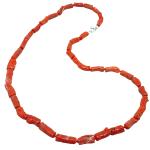 Coralli di Sardegna Collana Corallo Rosso Sardegna Cilindri  Barocco 6mm. Annodato Chiusura Argentata Lunghezza 56cm. Peso 26,5gr. 