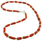 Coralli di Sardegna Necklace Sardinian Coral Tubes 5mm and Silvered Balls, 14.5gr Weight