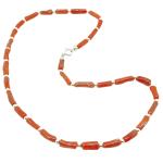 Coralli di Sardegna Necklace Sardinian Coral Tubes 4mm and Silvered Balls, 13.5gr Weight