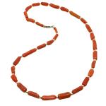 Coralli di Sardegna Necklace Sardinian Coral Tubes 5.5mm and Silvered Balls, 18.5gr Weight