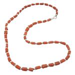 Coralli di Sardegna Necklace Sardinian Coral Tubes 5mm and Silvered Balls, 15gr Weight