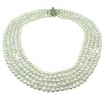 El Coral Necklace Baroque Ringed White Pearls 7mm with 5 Escalated Strips
