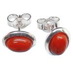 Coralli di Sardegna Pendientes Coral Rojo 5x7mm Plata Borde Liso Presión