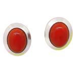 El Coral Orecchino Corallo Rosso 6x8mm. in Argento Bordo Largo Chiusura a Pressione