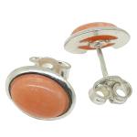 El Coral Earrings Pink Coral Cabochon 6x8 mm and Silver