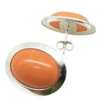 El Coral Earrings Pink Coral Cabochon 12x16 mm and Silver
