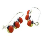 El Coral Pendientes Coral Rojo 3 Cabujones 6x4mm con Plata