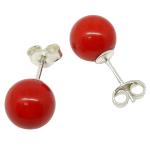 Coralli di Sardegna Red Coral Earrings mm 9 Silver ball stud closure pressure