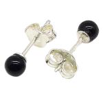 Coralli di Sardegna Black Agate Earrings. 4 mm Silver Bead. Pressure pin
