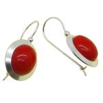 El Coral Earrings Red Coral Cabochon 10x12mm and Silver, 3cm length
