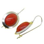 El Coral Earrings Red Coral Cabochon 10x14mm and Silver, 3cm length
