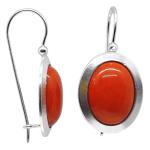 El Coral Earrings Red Coral Cabochon 12x16mm and Silver, 3cm length