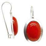 El Coral Earrings Red Coral Cabochon 13x18mm and Silver, 3cm length