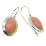 El Coral Earrings Pink Coral Cabochon 10x14 mm and Silver, 3 cm length