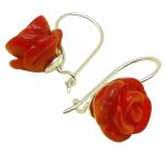 El Coral Orecchini Corallo Rosso Incisione a Forma di Rosa 12mm. Montatura in Argento Gancio con Sicura 