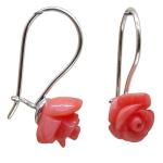 El Coral Earrings Pink Coral 8 mm Rose with Silver, 2 cm length