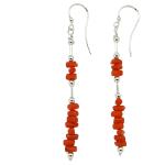 El Coral Earrings Red Coral Tubes and Silvered elements 7 cm length