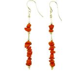 El Coral Earrings Red Coral Chips and Silvered elements 8 cm length