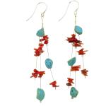 Coralli di Sardegna Red Coral Earrings Turquoise Stones Tips 3 Silver Pendants