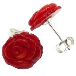El Coral Orecchini Corallo Rosso a Forma di Fiore 12mm. Montatura in Argento  Chiusura a Pressione