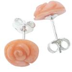 El Coral Earrings Pink Coral 10 mm Flat Rose with Silver