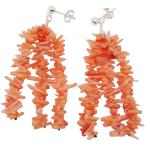 El Coral Pendientes Coral Rosa Puntas y elementos Plateados con 3 Tiras, 6 cm largo