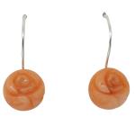 El Coral Earrings Pink Coral 10 mm Flat Rose with Silver, 2 cm length