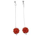 El Coral Earrings Red Coral 3mm Balls with Steel and Sphere 13mm.
