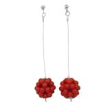 El Coral Earrings Red Coral 4mm Balls with Steel and Sphere 16.5mm.