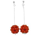 El Coral Earrings Red Coral 4mm Balls with Steel and Sphere 17mm.