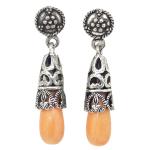 El Coral Earrings Pink Coral Drop with Vintage Setting, 3 cm length