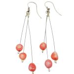 El Coral Earrings Pink Coral Baroque Balls with 3 Steel Strips, 8 cm length
