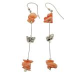 El Coral Pendientes Coral Rosa Chips y Mariposa Zamak Pequeña, 7 cm largo