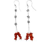 El Coral Earrings Red Coral Chips and 3 Zamak Stars, 7,5 cm length