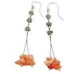 El Coral Earrings Pink Coral Chips and 3 Zamak Stars, 7 cm length