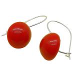 El Coral Earrings Red Coral Paste Ball 15mm with Silver Setting