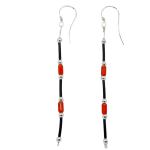 El Coral Earrings Red Coral 2 Tubes and Rubber, 8 cm length