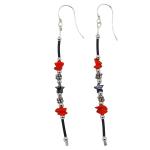 El Coral Earrings Red Coral Chips, Hematite Star and Rubber, 8 cm length 