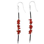 El Coral Earrings Red Coral Chips and Rubber, 8 cm length