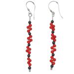 El Coral Orecchini Corallo Rosso e Ematite Pallini 3mm. Lunghezza 70mm. Gancio in Argento Peso 2,8gr.