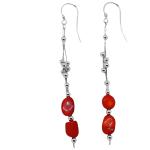 El Coral Earrings Red Coral Baroque Balls and Silvered Balls, 8 cm length