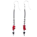 El Coral Earrings Red Coral Chips, Hematite Star and Rubber, 8 cm length