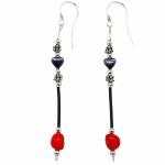 El Coral Earrings Red Coral Baroque Ball, Hematite Heart and Rubber, 7,5 cm length