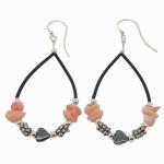 El Coral Earrings Pink Coral Chips, Hematite Heart and Rubber Drop Shape